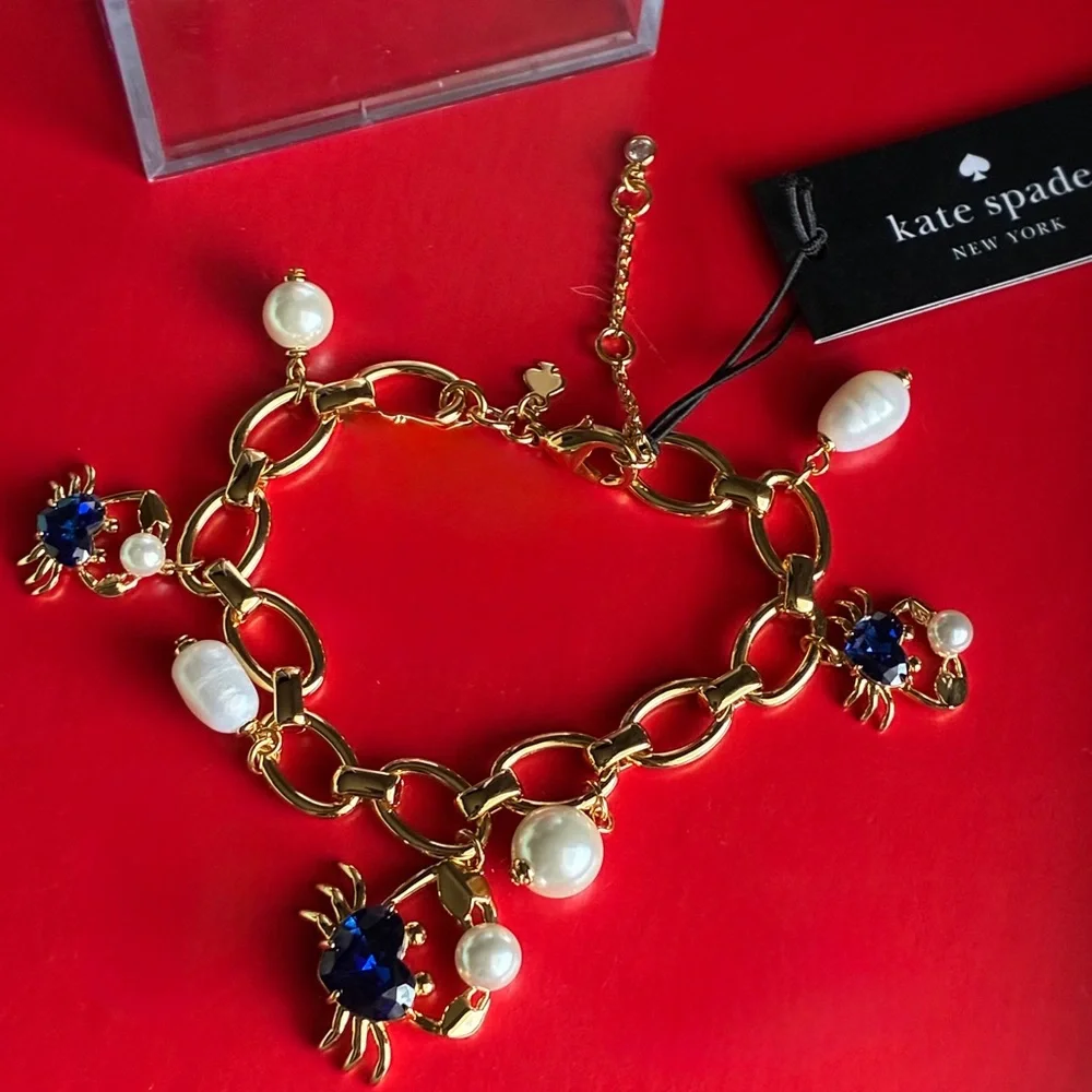 kate spade Gold-Tone Bracelet with Blue Crystal and Pearl Charms - Picture 8 of 13
